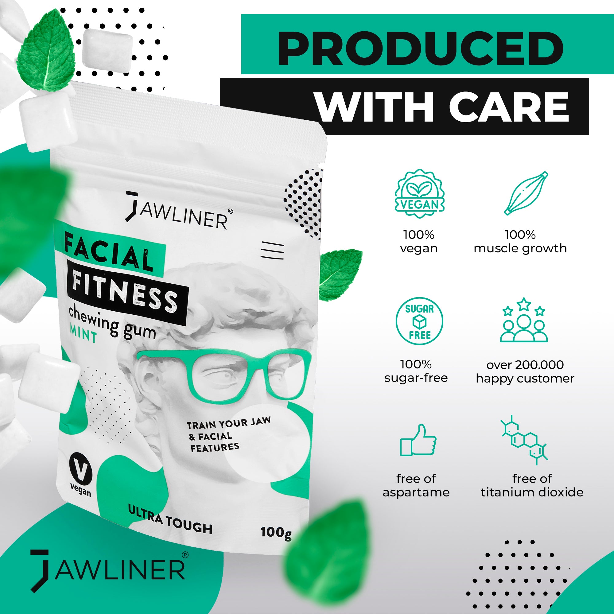  JAWLINER Fitness Chewing Gum (6 months pack) Jawline Gum -  Sugar Free Gum - Double Chin Reducer - Jawline Exerciser For Mewing And  Shapen The Jaw - 15x Harder Than